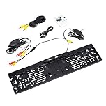 Number Plate Rear-View Camera, Transmitter Wireless Radio Reversing Camera License Plate 4IR LEDs Indicator Parking Aid with 170 Viewing Angle Waterproof HD Night Vision Function