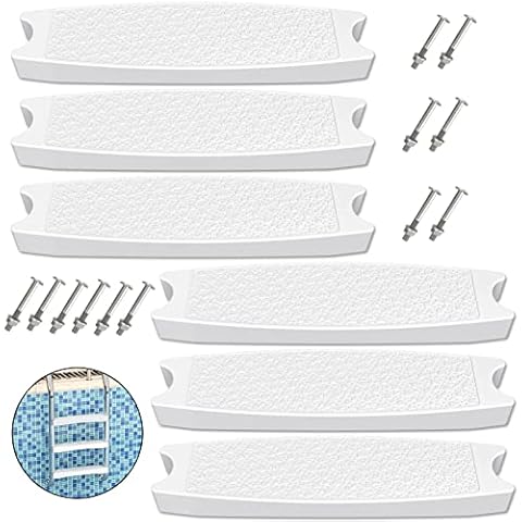 Goovilla Pool Ladder Steps Replacement, (6-Pack) 18" Universal Heavy-Duty Molded Plastic Swimming Pool Ladder Rung Step with 12 PCS Stainless Steel Bolts for Inground and above Ground Pools, White Cover