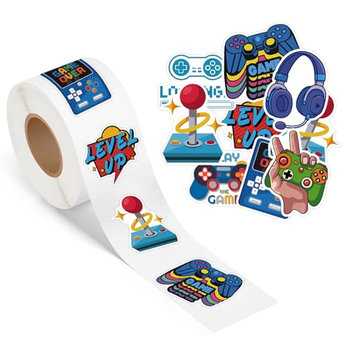 500 Pcs Video Game Stickers Roll Self Adhesive Waterproof Gamer Stickers for Birthday Party Decorations Supplies Favors Laptop Water Bottle Luggage Phone Case Guitar DIY Crafts