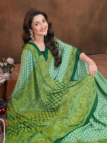 Image of Garden Vareli Floral Booti Print Crepe Saree With Unstitched Blouse Piece