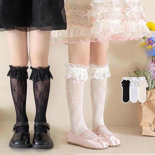 Breathable Lace Trim Fruit Socks For Girl School Kid Kneehigh Stretchy For Outdoor Spring Child Socks2