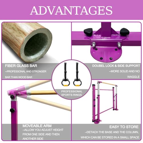 GBVUGY Gymnastics Kip Bar with Mat for Home Indoor Training,Horizontal Bar for Kids Girls Junior,Adjustable Arms from 3' - 5' Gym Equipment,1-4 Levels,300lbs Weight Capacity