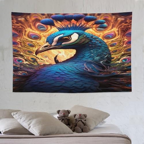 Tapisserie paon DCCCY habillez un mur blanc vide avec cette grande tenture de salon 150x230