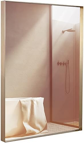 Hamilton Hills Espejo de metal dorado de 22 x 30 pulgadas para baño, tocador de esquina cuadrada rectangular cepillada, diseño de juego de 2
