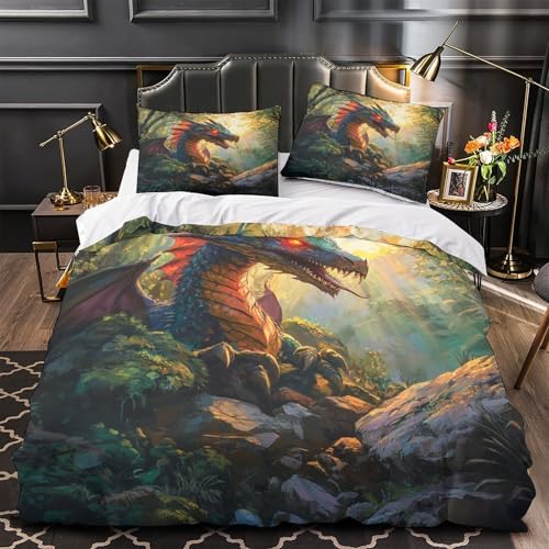 Housse de couette dragon 3D parure de lit microfibre hypoallergique 260x220cm - 2
