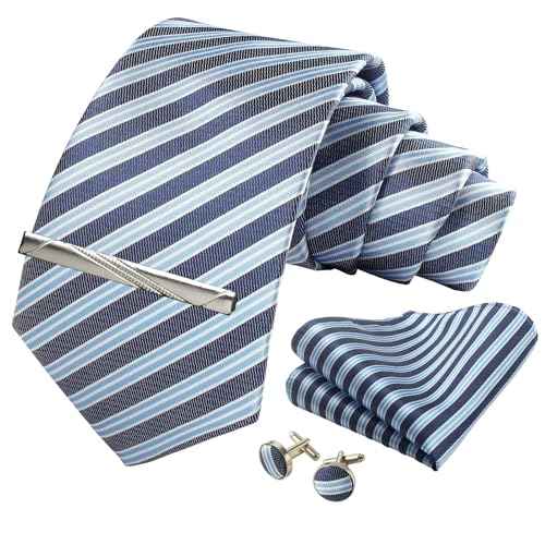 Image of Striped Plaid Polka Dot Mens Tie Formal Necktie Pocket Squares Ties Clips Cufflinks Classic for Men Set
