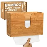 Bamboo Paper Towel Dispenser - Wall Mounted & Countertop for Kitchen/Bathroom - Holds Multifold, Z-fold, Trifold, C-fold Paper Towels