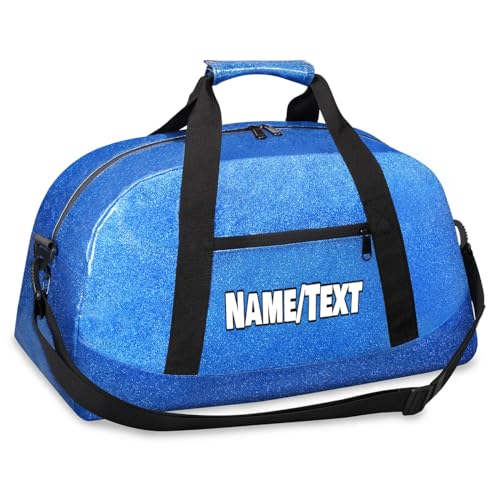 Personlized Duffle Bags for Women Men Customized Gym Bag with Name/Text Weekender Travel Bag Waterproof Overnight Bag Sports Blue Glitter Carry On Travel Tote Bag Dance Bags