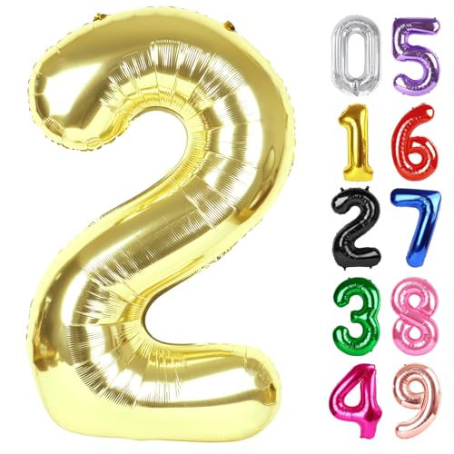 Image of Light Gold Number 2 Balloon 40 Inch, 2nd Birthday Decoration, Sparkling 2 Number Balloon Party Decor