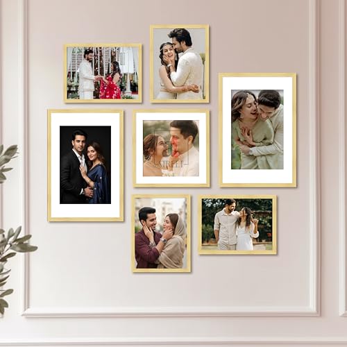 Image of Art Street Photo Frame Set of 7 Beige Wall Decor Collage Display Hanging Family Picture Frames Gallery Collection Decor Items Wall Mount Frames Birthday Anniversary, 8x12, 12x12 and 12x16 In