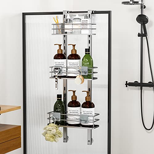 Orimade Adjustable Hanging Over The Shower Door Caddy With Hooks, Bathroom Organizer Shelf Storage Rack,No Drilling Rustproof Shower Basket For Inside Shower, Sliver 3 Tier #TOP13