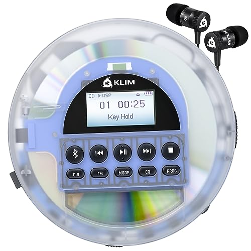 KLIM Nomad Transparent - New - Portable CD Player Walkman with Long-Lasting Battery - Includes Headphones - Radio FM - MP3 CD Player Portable - TF Card Radio FM Bluetooth - Ideal for Cars