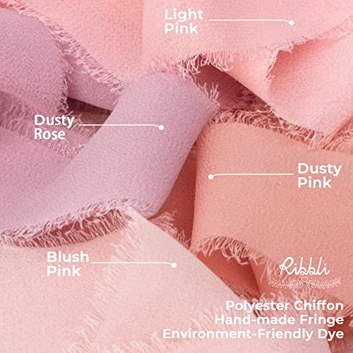Ribbli Dusty Rose Chiffon Ribbon 1-1/2 Inch X 20 Yard Handmade Fringe Chiffon Silk Ribbon,Mauve Ribbon For Wedding Invitations, Bridal Bouquets Wrapping, Flower Arrangement Decoration #TOP1