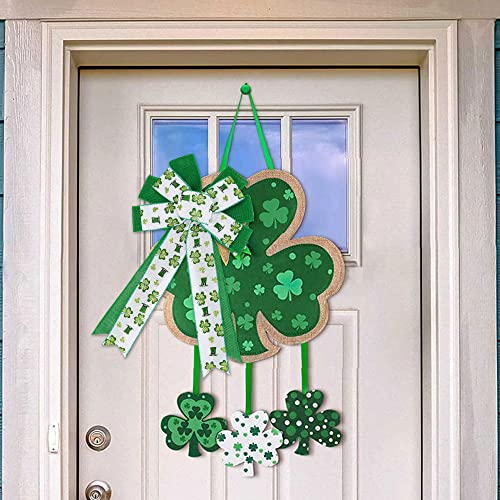 Lucleag 2Pcs Large St. Patrick's Day Wreath Bow, 7.5 X 19.7 Inches Irish Clover Green Bow Wreath Bow For Home Decor, Wreath Bow For Indoor Outdoor Door Wall St. Patrick's Day Party Decor Gifts #TOP2