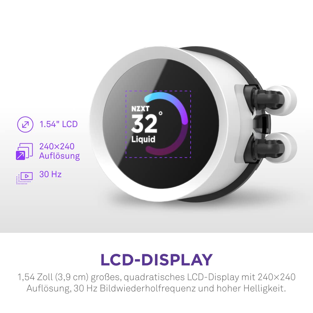 Nzxt Kraken Serie – AIO CPU-Flüssigkeitskühler – Anpassbares LCD-Display – Hochleistungs-Lüfter – Kompatibel mit Intel® & AMD® Sockel – 280 RGB – Weiß – Bild 3
