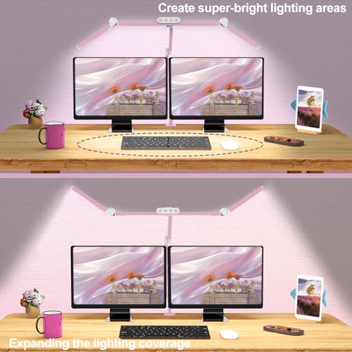 Image of Micomlan Architect Desk Lamp for Home Office, Pink Desk Lamp with Clamp for Working, 24W Bright Rotatable Led Table Light Stepless Dimming Tempering Wide Computer Light for Crafting Puzzle Hobby