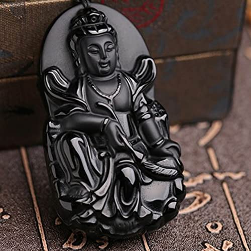 Toltec Lighting Feng Shui Halskette Guanyin Buddha Anhänger Halskette Natürliche Schwarze Obsidian Halskette Reichtum Amulett Reiki Kristall Chakra Quarz Halskette Talisman Glück,Bead Chain Cover