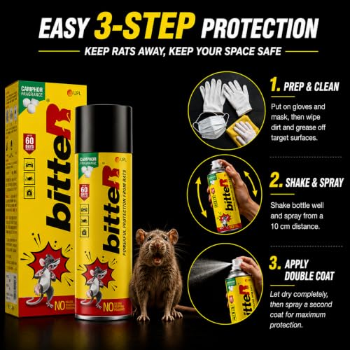 Image of bitteR Jumbo Rat Repellent Spray for Car & Bike | 340ml | Wiring & Engine | 60 Days Protection | No Kill | Denatonium Benzoate Formula | Camphor Fragrance