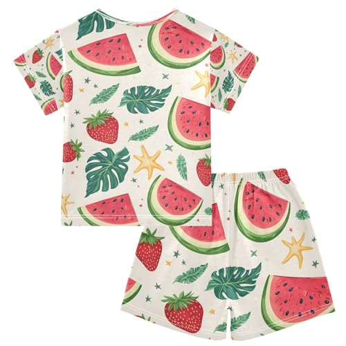 senya Watermelon and Strawberry Q Summer Pajamas Set Short Cotton Sleepwear 2 Piece2