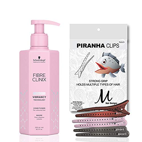 M Hair Designs Fibre Clinix Tribond Vibrancy Conditioner 8.5 oz Piranha Clips (Bundle 2 items)