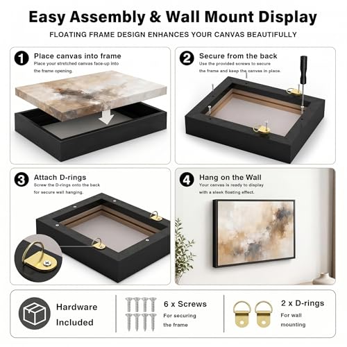 Image of Canvas Floater Frame for Finished Canvas Art, 1.25 inch Deep Floating Shadow Gap Design, Floating Frame for Canvas Art, Modern Gallery Style Wall Decor, Hardware Included (Champagne Gold,18x24)