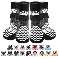 PUPTECK Anti Slip Dog Socks 2 Pairs with Grips for Hardwood Floors, Shoes for Hot/Cold Pavement, Paws Boots Stop Prevent Licking, Booties for Senior Small Large Dogs