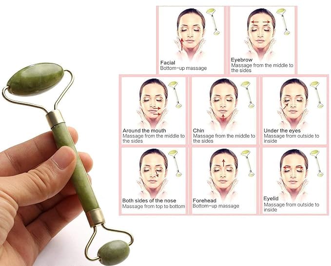 Image of Jade Roller & Gua Sha Tool Set | Natural Himalayan Stone for Face & Neck Massage, Anti-Aging, Wrinkles, Skin Firming & Serum Application