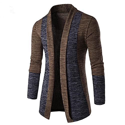 Burband Mens Lightweight Open Front Ruffle Shawl Collar Cardigan Sweaters Cotton Long Houndstooth Slim Fit Drape Cape, Coffee Color, Xx-Large #TOP26