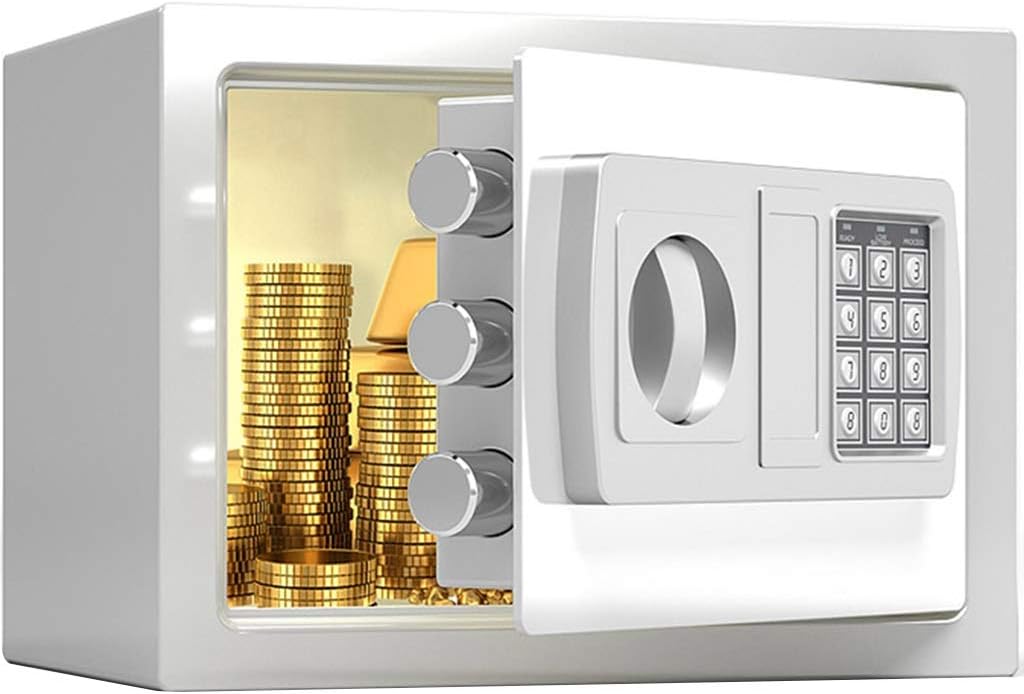 Wall Safes for Home,Small in-Wall Electronic Insurance Cabinet, Household Children and Adults All-Steel Safe, Iron Box with Key Gift Storage Password/White/20 * 20Cm