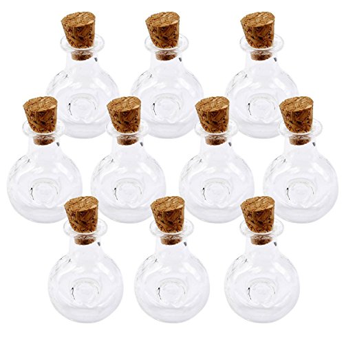 OULII 10pcs Glass Bottles Jars Glass Wish Bottles Message Bottles with Cork Wish Note Craft Bottle, Winebottle Shape, Clear