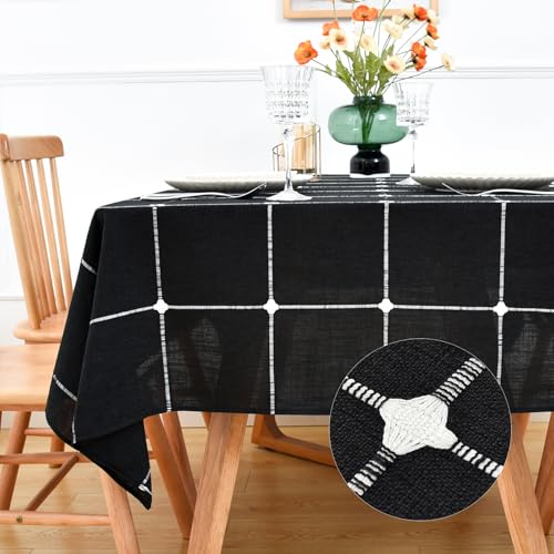 NEWISHER Farmhouse Embroidered Plaid Tablecloth Square 52 x 52 Inch