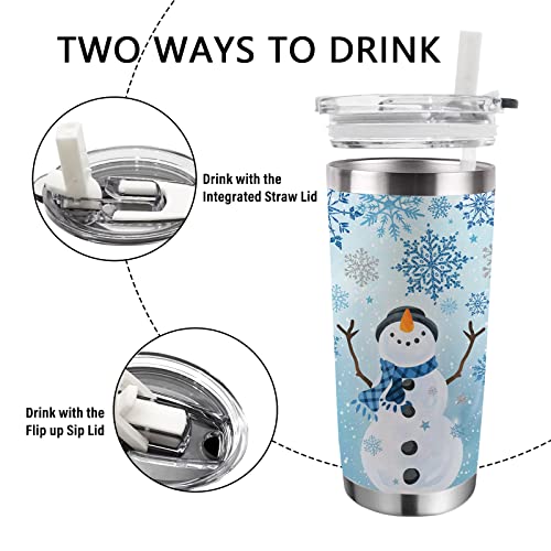 Paayna 20 Oz Winter Snowman Insulated Vacuum Tumbler With Lid And Straw, Blue Snowflakes Stainless Steel Double Wall Coffee Cup, Travel Mug Christmas Birthday Gifts For Men Women Boys Girls #TOP2