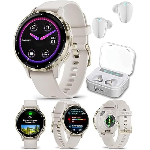 Garmin Venu 3S GPS Smartwatch, AMOLED Display 41 mm Watch, Advanced Health and Fitness Features, Up to 10 Days of Battery, Sleep Coach, Ivory Case with White Earbuds Bundle