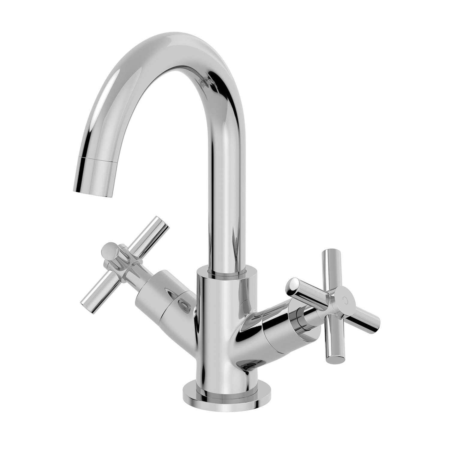 Architeckt Chrome Architeckt® Lattra Bathroom Basin Sink Mixer Tap Modern Mono Round Twin Crosshead Handle Faucet For Sinks,
