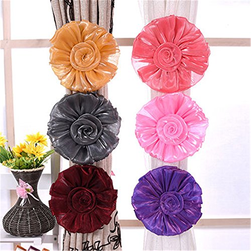 1 Pair Window Curtain Tieback Clip Rose Flower Curtain Tiebacks Christmas Decor Rope Braided Drapery Tassels Buckle Decorative Hand-Knitted Cord Bandages (Orange)