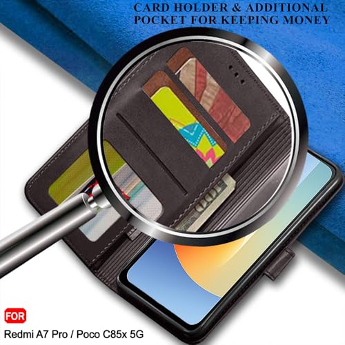 Image of TheGiftKart Flip Back Cover Case for Mi Redmi A7 Pro /Poco C85x 5G / C81 | Dual-Color Leather Finish | Inbuilt Stand & Pockets | Wallet Style Flip Back Cover Case (Faux Leather, Coffee & Brown)