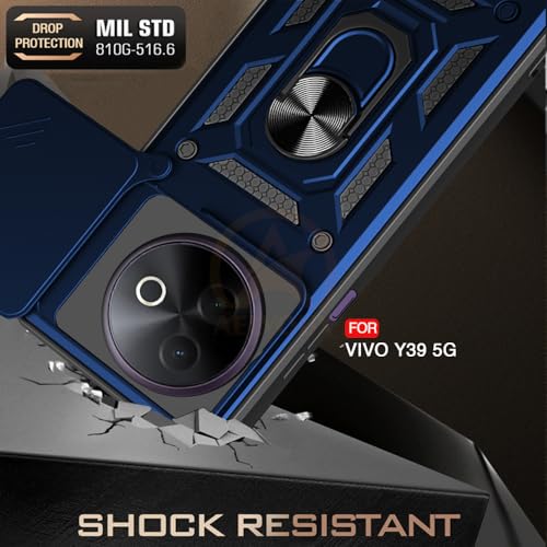 Image of Armor Bumper Back Cover Case for Vivo Y39 5G Rotating Camera Cover, Ring Holder & Kickstand | Heavy Duty & 360 Degree Protection Vivo Y39 5G Back Cover (Blue)