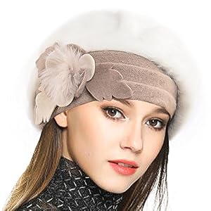 VECRY Femme Laine Béret Français Cloche Angola Robe Bonnet Calotte Chapeaux d'hiver (Crème, Taille M)