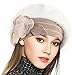 VECRY Lady French Beret 100% Wool Beret Floral Dress Beanie Winter Hat (Angola-Cream)