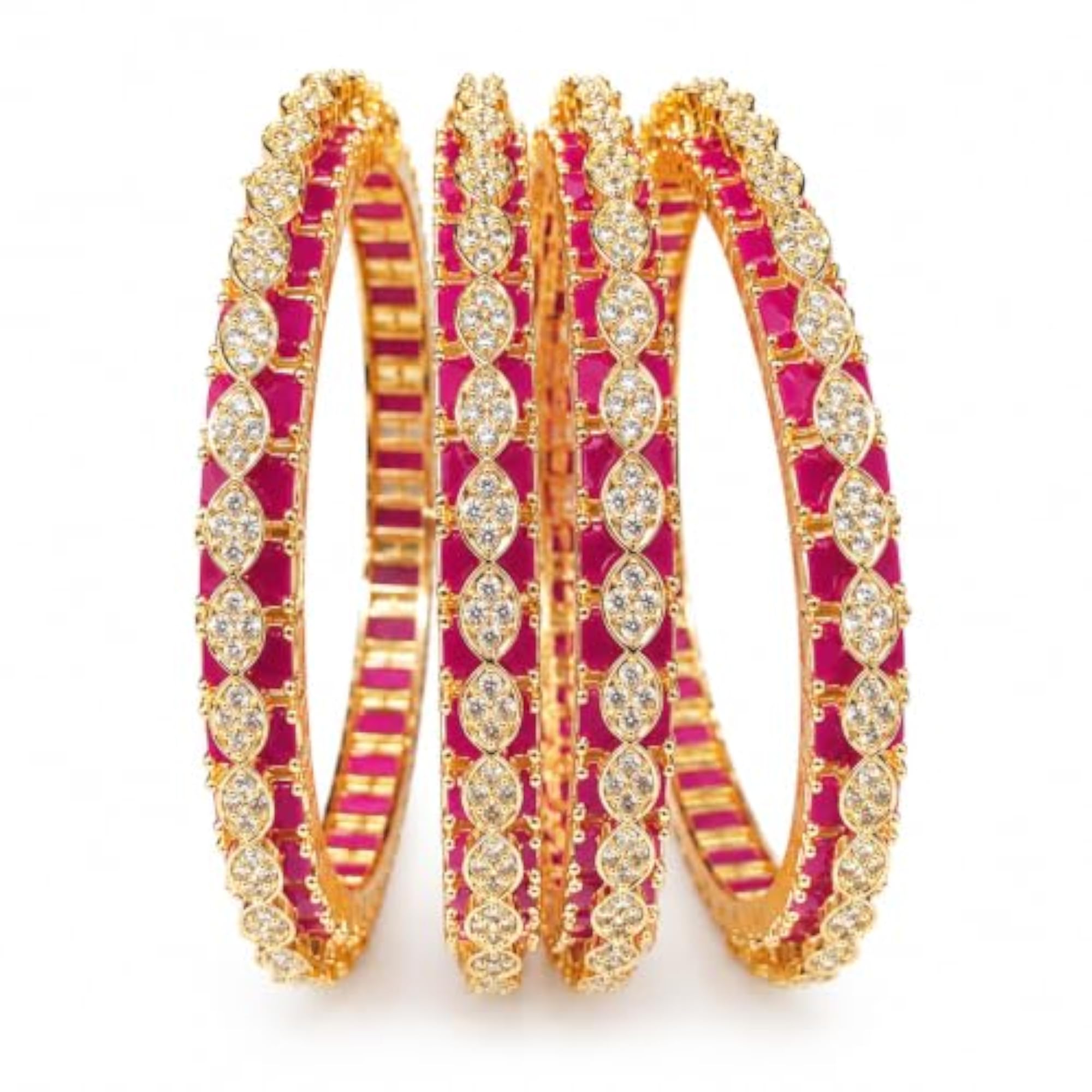 Traditional Ruby Royale Gold American Diamond Designer Bangles Set, Pack of 4