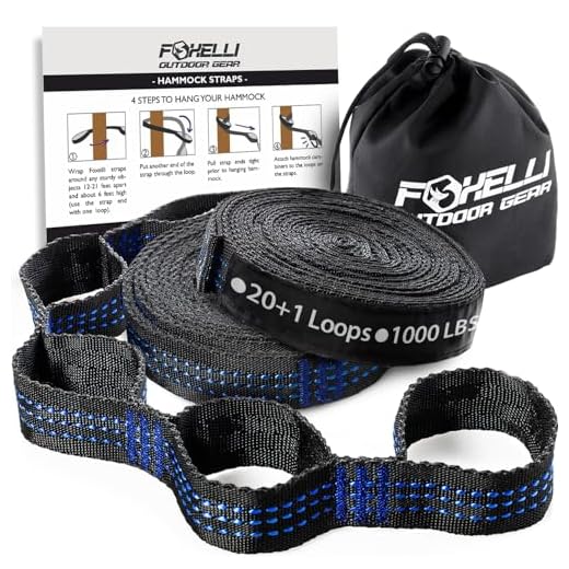 Foxelli Hammock Straps XL – Camping Hammock Tree Straps Set (2 Straps & Carrying Bag), 20 ft Long Combined, 40+2 Loops, 2000 LBS No-Stretch Heavy Duty Straps for Hammock, Compact & Easy to Set Up