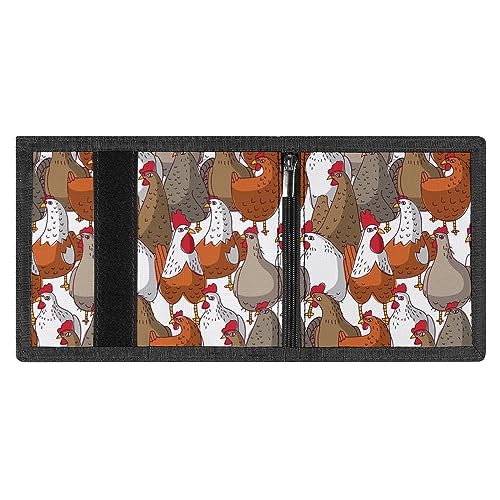 Birds Brown White Orange Chickens Seamless Texture Pattern Trifold Wallet, Stylish Purse With Keychain, Credit Pass Case Card-Holder for Crash Bills Receipts Women Men 5 x 3.3 x 0.2 Inch3