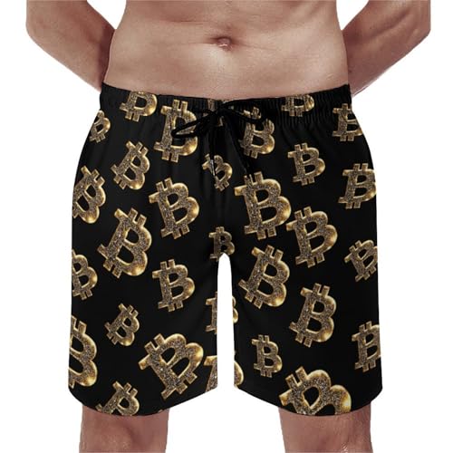 Bitcoin Symbol Glitter Mens Swim Trunks Quick Dry Beach Swimming Shorts with Mesh Lining and Pockets