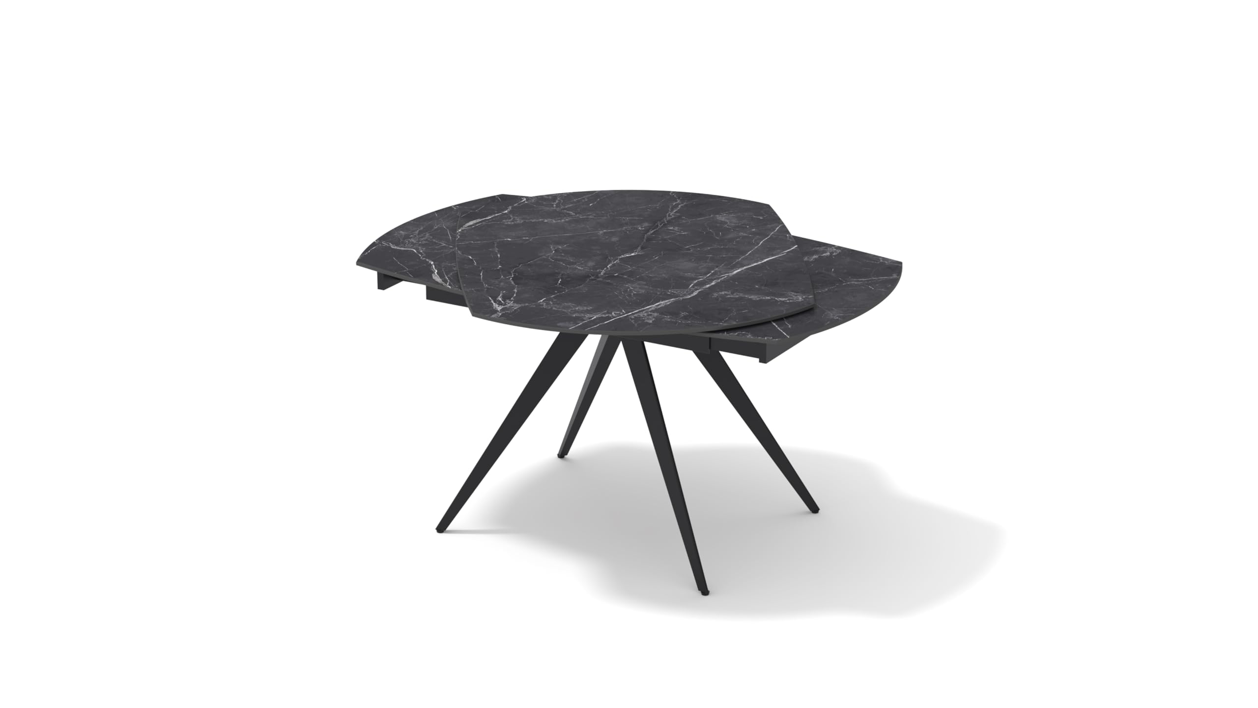 PAZZO DESIGN Lavinia Table extensible rotative, plateau en céramique noire avec veines blanches/gris clair, pieds noirs, cuisine, salon, céramique, 120 x 90 x h77 cm - id_2297