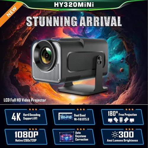 Image of Smart Projector with Android 11 HD Projector 1080P 4K WiFi6 BT Home Theater Video Projector 180 Rotatable Stand Car Keystone Correction for Mobile Phone TV Stick for Kids and Adults. BB14