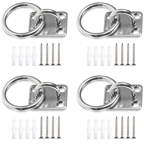 SIWOKJJO 4 Stück Anbindering Pferd, Anbinden Pferd Anbindering Verzinkt mit Anschraubplatte Ring für Anbindung Pferde Barrenring Krippenring Augplatte Anbindehaken Mounting Hook