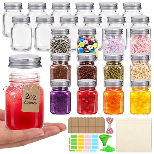 25 Pack 2 oz Mason Jars with Silver Lids Small Glass Jars for Ginger Shots