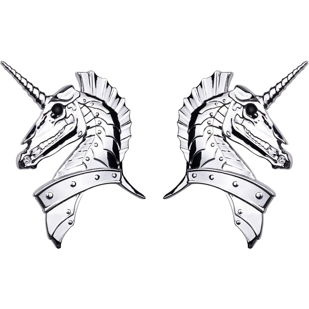 WAYUTO 2Pcs War Unicorn Metal Car Decal 3D Skelanimals Totem Thick Sticker for Laptop Ipad Phone Luggage Window Wall Car Bicycle Truck Motorcycle Retrofit Waterproof Anti Rust Sign Decor 3in