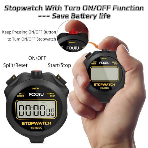 FCXJTU Simple Digital Sports Stopwatch, No Bells, No Clock, No Alarm, Simple Basic Operation, Silent, ON/Off, Pure Stopwatch for Swimming Running Training Kids Coaches Referees Teachers Black - Image 4