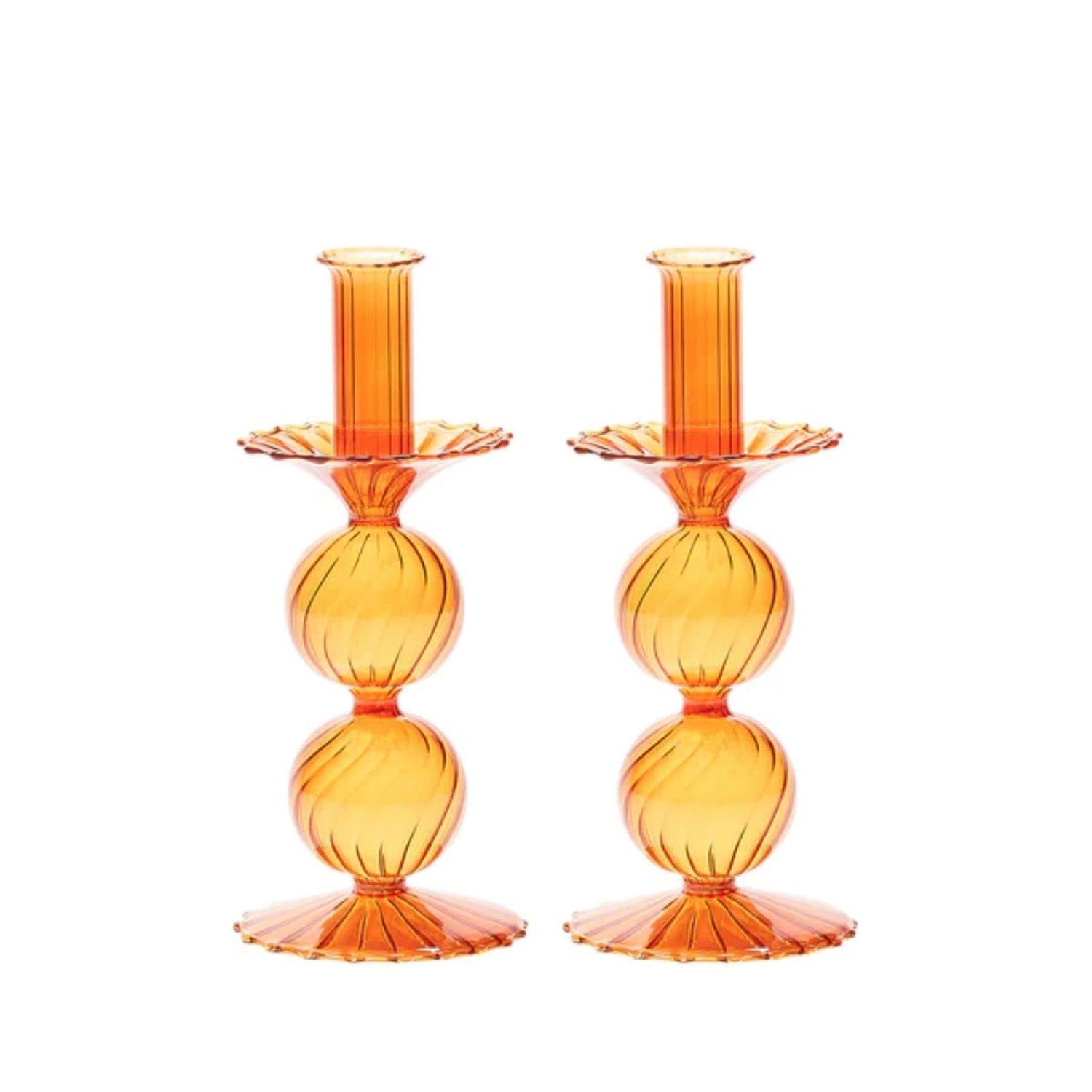 Kim Seybert Bella Short Candle Holder, in Amber Set of 2 in a Box